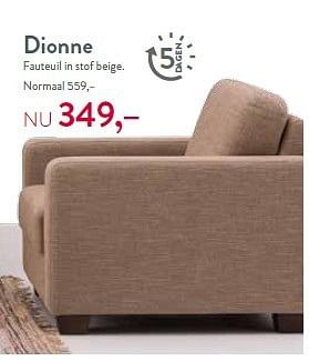 Aanbiedingen Dionne fauteuil in stof beige - Huismerk - BeterMeubel - Geldig van 14/07/2014 tot 20/07/2014 bij Goossens Wonen & Slapen