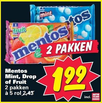 Aanbiedingen Mentos mint, drop of fruit - Mentos - Geldig van 14/07/2014 tot 20/07/2014 bij Nettorama