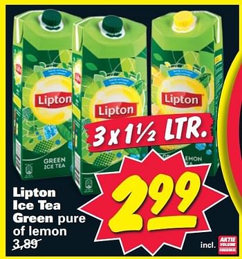 Aanbiedingen Lipton ice tea green pure of lemon - Lipton - Geldig van 14/07/2014 tot 20/07/2014 bij Nettorama