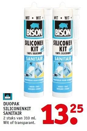Aanbiedingen Duopak siliconenkit sanitair - Bison - Geldig van 14/07/2014 tot 21/07/2014 bij Fixet