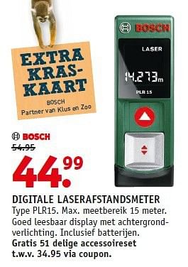 Aanbiedingen Bosch digitale laserafstandsmeter plr15 - Bosch - Geldig van 14/07/2014 tot 21/07/2014 bij Fixet