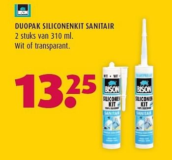 Aanbiedingen Duopak siliconenkit sanitair - Bison - Geldig van 14/07/2014 tot 21/07/2014 bij Hubo