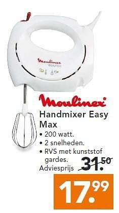 Aanbiedingen Handmixer easy max - Moulinex - Geldig van 14/07/2014 tot 23/07/2014 bij Blokker
