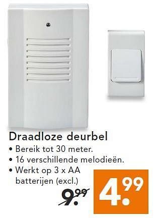 Aanbiedingen Draadloze deurbel - Huismerk - Blokker - Geldig van 14/07/2014 tot 23/07/2014 bij Blokker