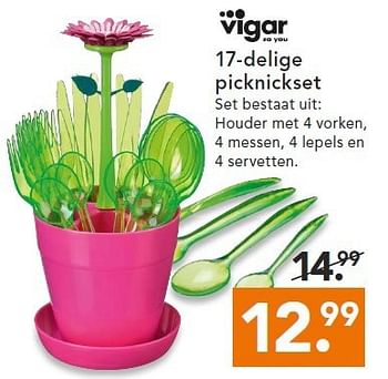 Aanbiedingen 17-delige picknickset - Vigar - Geldig van 14/07/2014 tot 23/07/2014 bij Blokker