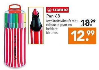 Aanbiedingen Pen 68 kwaliteitsviltstift met robuuste punt en heldere kleuren - Stabilo - Geldig van 14/07/2014 tot 23/07/2014 bij Blokker
