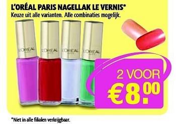 Aanbiedingen L`oréal paris nagellak le vernis - L'Oreal Paris - Geldig van 15/07/2014 tot 20/07/2014 bij Kruidvat