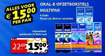Aanbiedingen Opzetborstels 3d white 4-pak - Oral-B - Geldig van 15/07/2014 tot 20/07/2014 bij Kruidvat