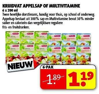 Aanbiedingen Kruidvat appelsap of multivitamine - Huismerk - Kruidvat - Geldig van 15/07/2014 tot 20/07/2014 bij Kruidvat