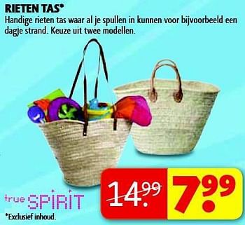 Aanbiedingen Rieten tas - True Spirit - Geldig van 15/07/2014 tot 20/07/2014 bij Kruidvat