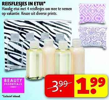 Aanbiedingen Reisflesjes in etui - Beauty Essentials - Geldig van 15/07/2014 tot 20/07/2014 bij Kruidvat