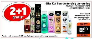 Aanbiedingen Shampoo total repair - Gliss Kur - Geldig van 15/07/2014 tot 27/07/2014 bij Trekpleister