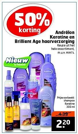 Aanbiedingen Shampoo keratine - Andrelon - Geldig van 15/07/2014 tot 27/07/2014 bij Trekpleister