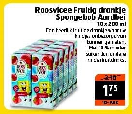 Aanbiedingen Roosvicee fruitig drankje spongebob aardbei - Roosvicee - Geldig van 15/07/2014 tot 27/07/2014 bij Trekpleister