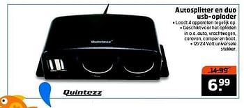Aanbiedingen Autosplitter en duo usb-oplader - Quintezz - Geldig van 15/07/2014 tot 27/07/2014 bij Trekpleister