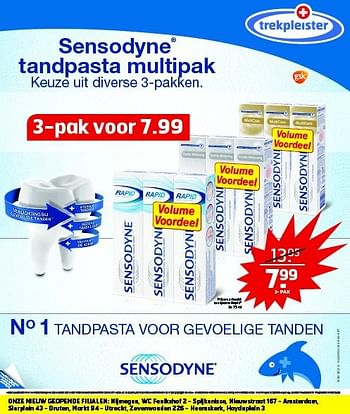 Aanbiedingen Tandpasta rapid - Sensodyne - Geldig van 15/07/2014 tot 27/07/2014 bij Trekpleister