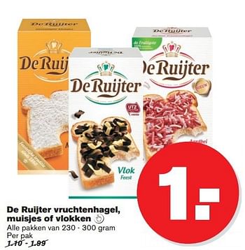 Aanbiedingen De ruijter vruchtenhagel, muisjes of vlokken - De Ruijter - Geldig van 16/07/2014 tot 22/07/2014 bij Hoogvliet