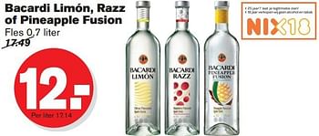 Aanbiedingen Bacardi limón, razz of pineapple fusion - Bacardi - Geldig van 16/07/2014 tot 22/07/2014 bij Hoogvliet