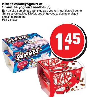 Aanbiedingen Kitkat vanilleyoghurt of smarties - Nestlé - Geldig van 16/07/2014 tot 22/07/2014 bij Hoogvliet