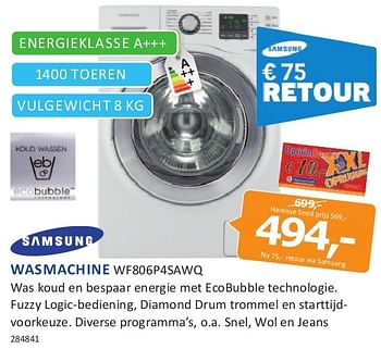 Aanbiedingen Samsung wasmachine wf806p4sawq - Samsung - Geldig van 18/07/2014 tot 03/08/2014 bij De Harense Smid