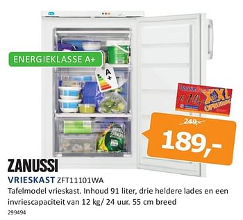 Aanbiedingen Zanussi vrieskast zft11101wa - Zanussi - Geldig van 18/07/2014 tot 03/08/2014 bij De Harense Smid