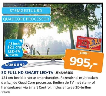 Aanbiedingen Samsung 3d full hd smart led-tv ue48h6400 - Samsung - Geldig van 18/07/2014 tot 03/08/2014 bij De Harense Smid