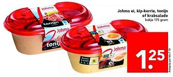 Aanbiedingen Johma ei, kip-kerrie, tonijn of krabsalade - Johma - Geldig van 20/07/2014 tot 26/07/2014 bij Deen Supermarkten