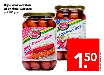 Aanbiedingen Kips knakworsten of cocktailworsten - Kips - Geldig van 20/07/2014 tot 26/07/2014 bij Deen Supermarkten