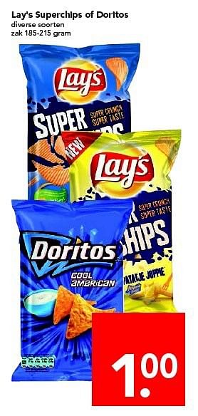 Aanbiedingen Lay`s superchips of doritos - Lay's - Geldig van 20/07/2014 tot 26/07/2014 bij Deen Supermarkten