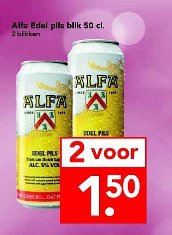 Aanbiedingen Alfa edel pils blik - Alfa - Geldig van 20/07/2014 tot 26/07/2014 bij Deen Supermarkten