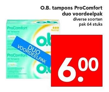 Aanbiedingen O.b. tampons procomfort duo voordeelpak - OB - Geldig van 20/07/2014 tot 26/07/2014 bij Deen Supermarkten