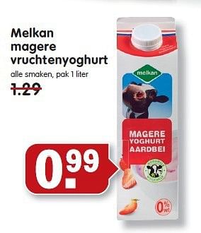 Aanbiedingen Melkan magere vruchtenyoghurt - Melkan - Geldig van 20/07/2014 tot 26/07/2014 bij Em-té