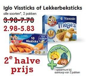 Aanbiedingen Iglo vissticks of lekkerbeksticks - Iglo - Geldig van 20/07/2014 tot 26/07/2014 bij Em-té