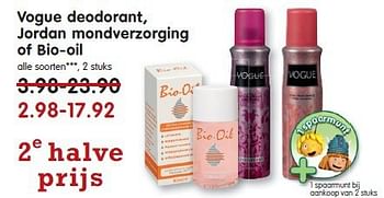 Aanbiedingen Vogue deodorant, jordan mondverzorging of bio-oil - Vogue - Geldig van 20/07/2014 tot 26/07/2014 bij Em-té