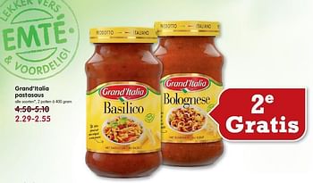 Aanbiedingen Grand`italia pastasaus - grand’italia - Geldig van 20/07/2014 tot 26/07/2014 bij Em-té