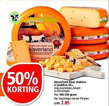 Aanbiedingen Klaverland kaas stukken - Huismerk - Plus - Geldig van 20/07/2014 tot 28/07/2014 bij Plus