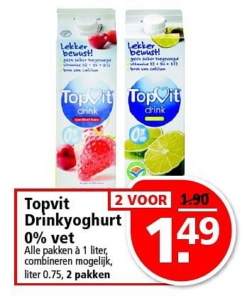 Aanbiedingen Topvit drinkyoghurt 0% vet - Topvit - Geldig van 20/07/2014 tot 28/07/2014 bij Plus