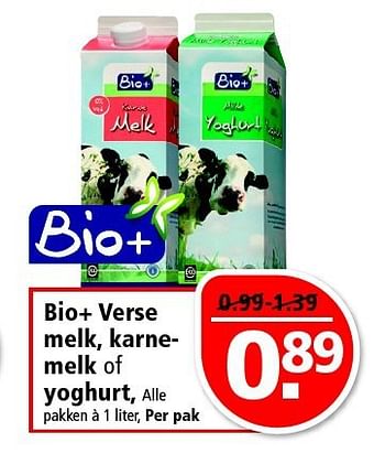 Aanbiedingen Bio+ verse melk, karnemelk of yoghurt - Bio+ - Geldig van 20/07/2014 tot 28/07/2014 bij Plus