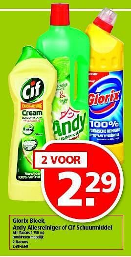 Aanbiedingen Glorix bleek, andy allesreiniger of cif schuurmiddel - Andy - Geldig van 20/07/2014 tot 28/07/2014 bij Plus