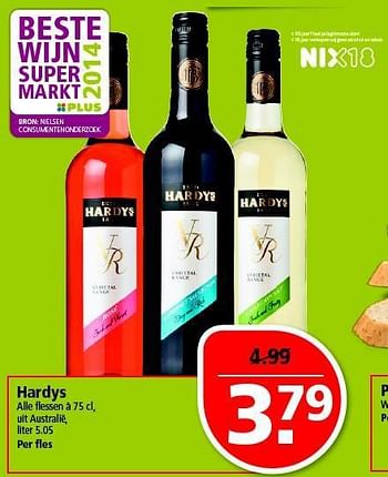 Aanbiedingen Hardys alle flessen à 75 cl uit australië - Rode wijnen - Geldig van 20/07/2014 tot 28/07/2014 bij Plus