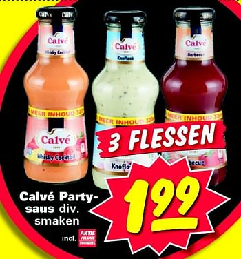 Aanbiedingen Calvé partysaus div. smaken - Calve - Geldig van 21/07/2014 tot 21/07/2014 bij Nettorama