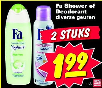 Aanbiedingen Fa shower of deodorant diverse geuren - Fa - Geldig van 21/07/2014 tot 21/07/2014 bij Nettorama