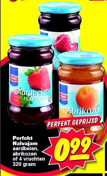 Aanbiedingen Perfekt halvajam aardbeien, abrikozen of 4 vruchten - Perfekt - Geldig van 21/07/2014 tot 21/07/2014 bij Nettorama