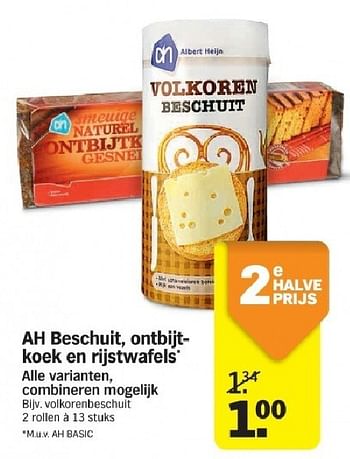 Aanbiedingen Ah beschuit, ontbijtkoek en rijstwafels - Huismerk - Albert Heijn - Geldig van 21/07/2014 tot 27/07/2014 bij Albert Heijn