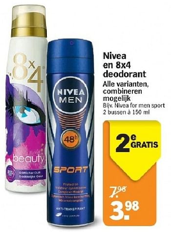 Aanbiedingen Nivea en 8x4 deodorant - 8x4 - Geldig van 21/07/2014 tot 27/07/2014 bij Albert Heijn