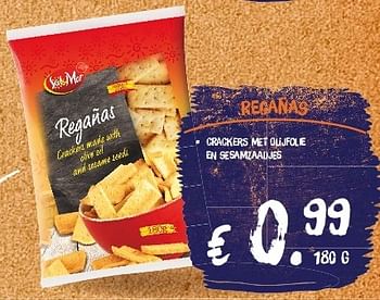 Aanbiedingen Regañas crackers met olijfolie en sesamzaadjes - Sol &amp; Mar - Geldig van 21/07/2014 tot 27/07/2014 bij Lidl