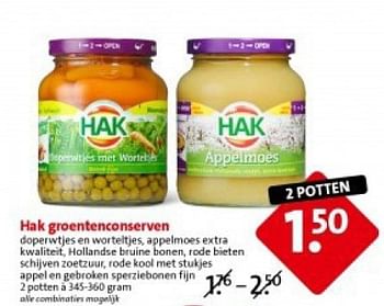 Aanbiedingen Hak groentenconserven - Hak - Geldig van 21/07/2014 tot 22/07/2014 bij C1000