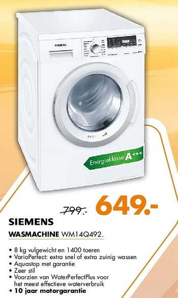 Aanbiedingen Siemens wasmachine wm14q492 - Siemens - Geldig van 21/07/2014 tot 27/07/2014 bij Expert