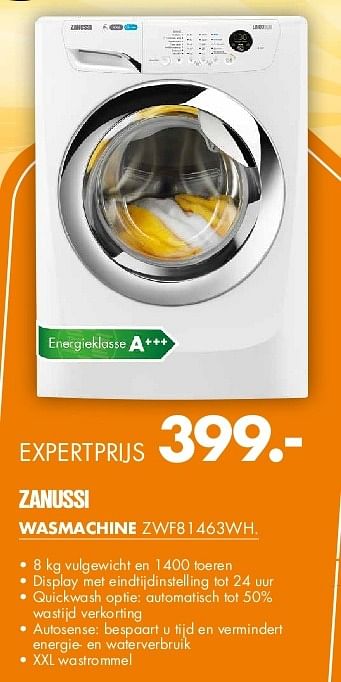 Aanbiedingen Zanussi wasmachine zwf81463wh - Zanussi - Geldig van 21/07/2014 tot 27/07/2014 bij Expert