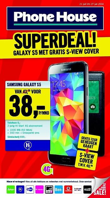 Aanbiedingen Samsung galaxy s5 - Samsung - Geldig van 21/07/2014 tot 27/07/2014 bij The Phone House